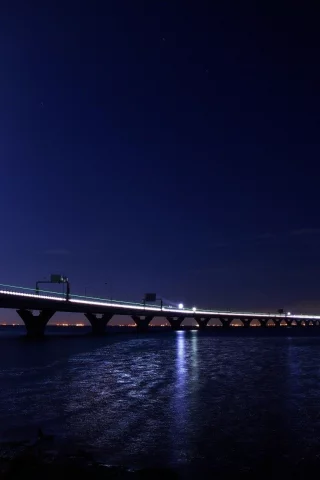 river, свет, Город, water, moon, огни, луна, bridge, мост, light, ночь