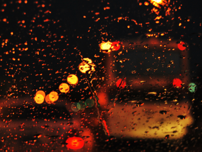 вечер, стекло, огни, дождь, дорога, улица, Город, вода