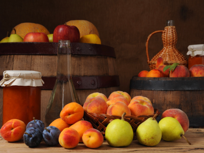 фрукты, персики, груши, Бочки, сливы, варенье, яблоки