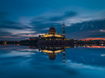 putrajaya, mosque, sunset, clouds, Malaysia, strait, малайзия, sky, evening