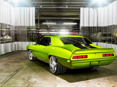 гараж, машина, Chevrolet camaro, rides green monster 34, тачка