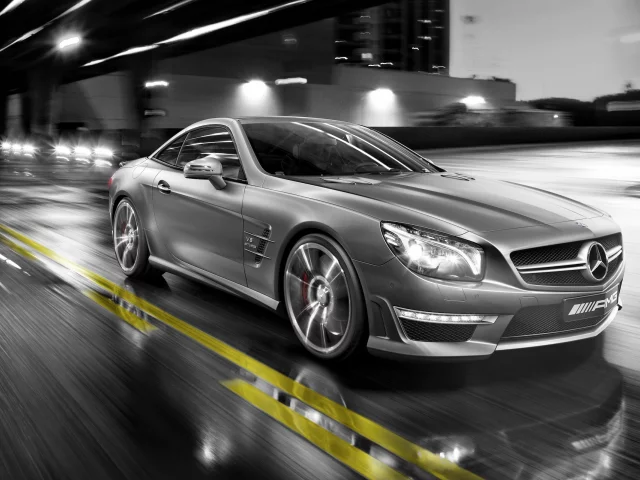 в движении, Мерседес, mercedes sl 55 amg, улица
