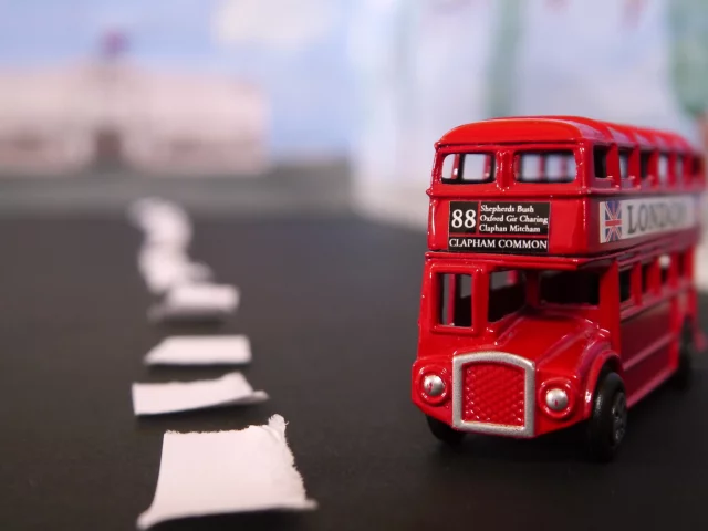 Автобус, игрушка, дорога, макро