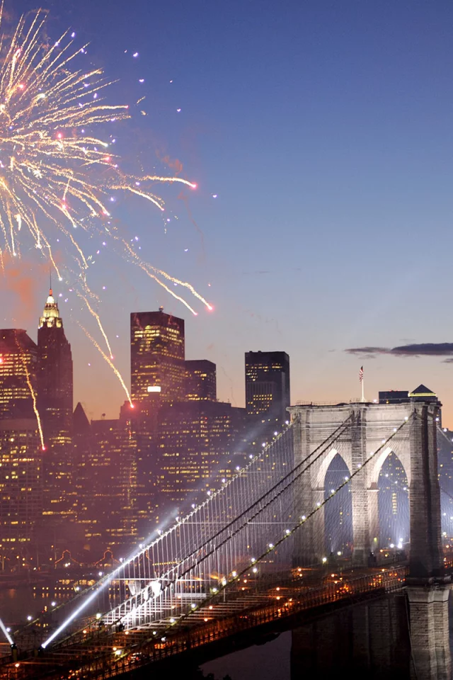 brooklyn bridge, фейерверк, usa, америка, Fireworks, new york, салют