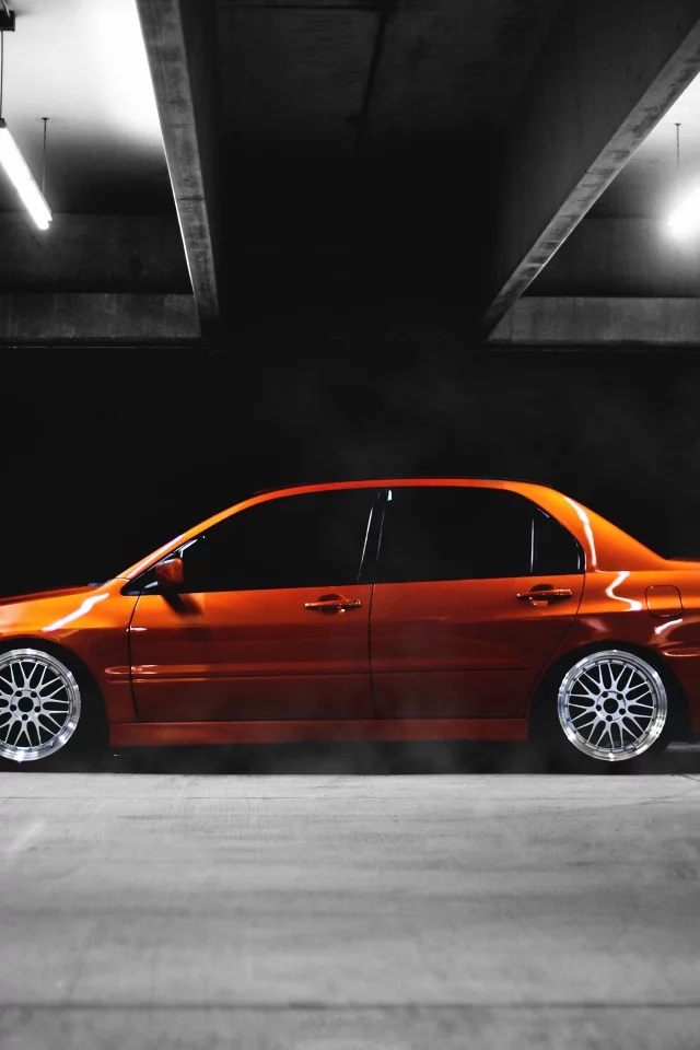 lancer, orange, Mitshubishi, сбоку, low, evo, evolution, ix, тюнинг