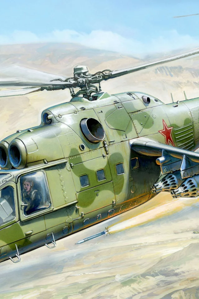 рисунок, ракета, ввс, советский, вертолет, Ми-24, авиация