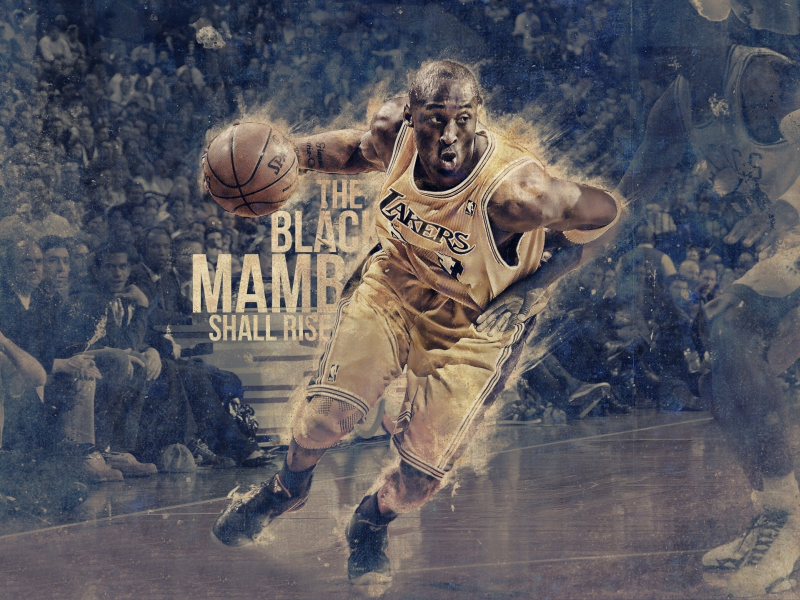 игрок, black mamba, рисунок, lakers, баскетбол, поле, мяч, Kobe bryant