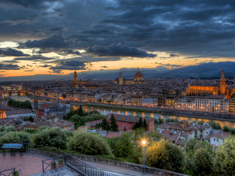 вечер, закат, панорама, Италия, тоскана, флоренция