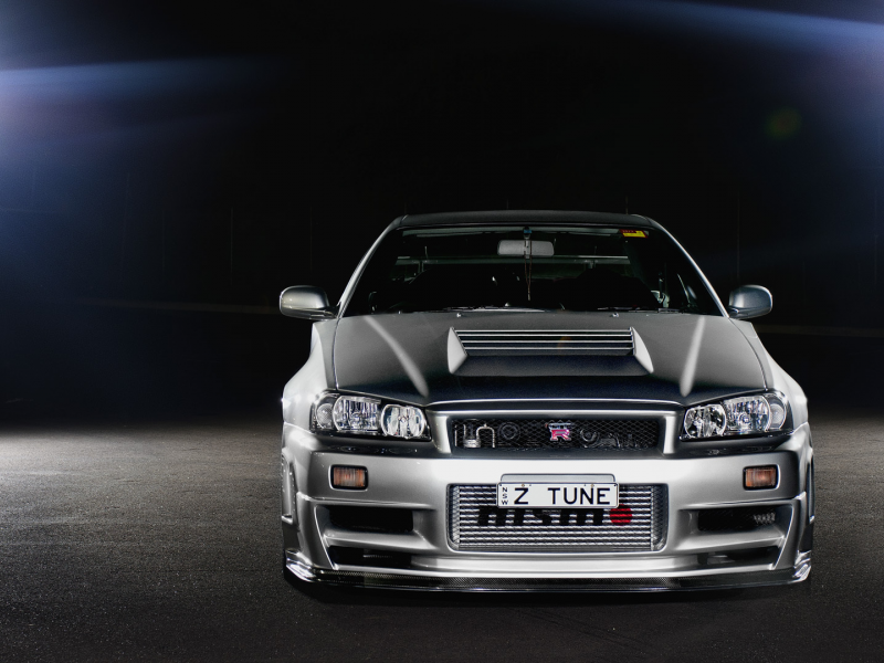 Nissan, silvery, front, скайлайн, ниссан, gt-r, r34, skyline, серебристый