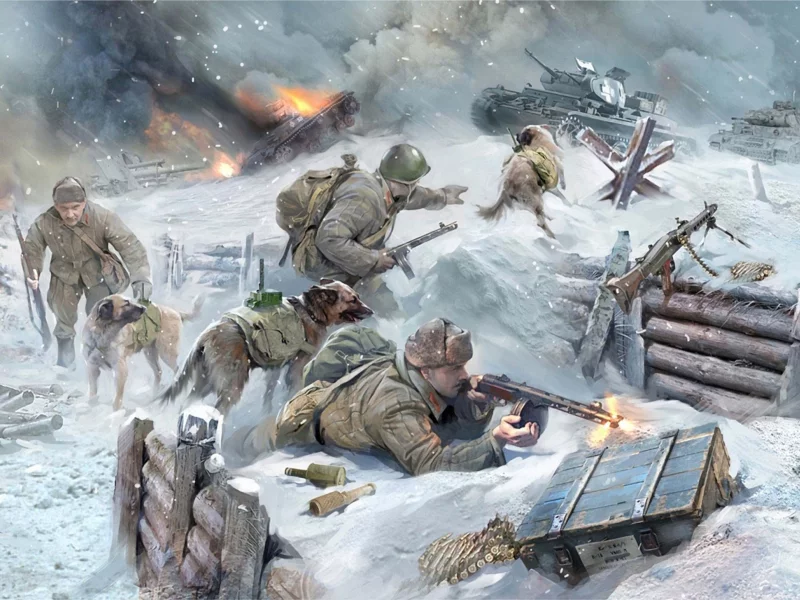 собаками, танков, в, Арт, 1941-42гг, с, истребители, из-за
