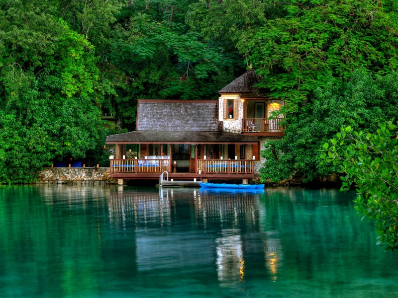 остров, деревья, Ямайка, зелень, jamaica, листья, дом, отдых