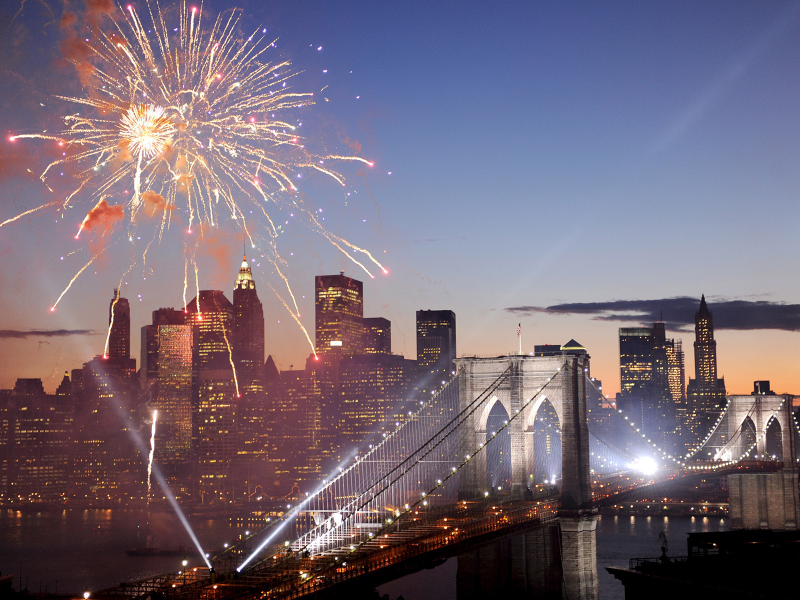 brooklyn bridge, фейерверк, usa, америка, Fireworks, new york, салют