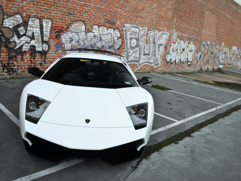graffiti, Lamborghini, murcielago, white, wall, ламборгини, lp670-4 sv