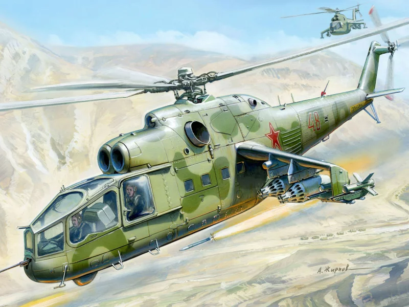 рисунок, ракета, ввс, советский, вертолет, Ми-24, авиация