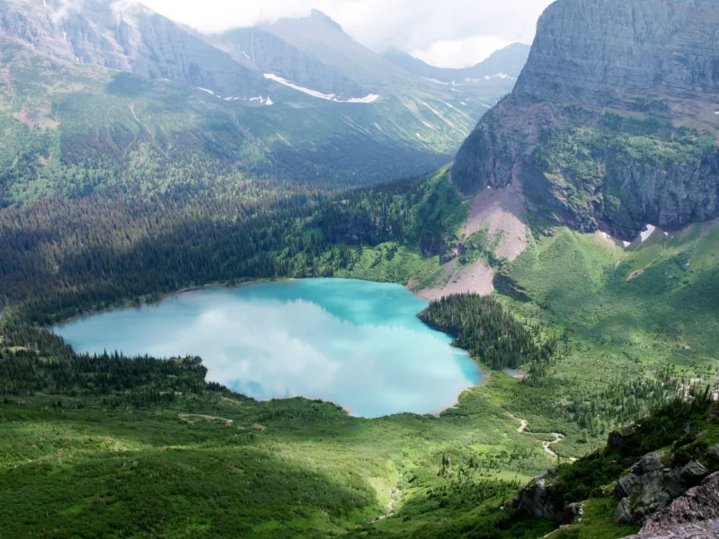 леса, озеро, Glacier national park, вода, горы