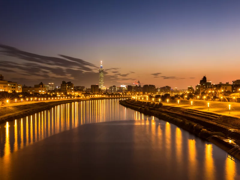 город, тайвань, тайбэй, река, вечер, Китай, кнр