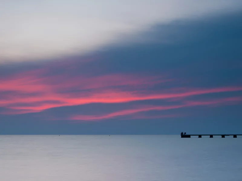 Словения, вдали, рыбаки, вечер, море, яркий, берег, пирс