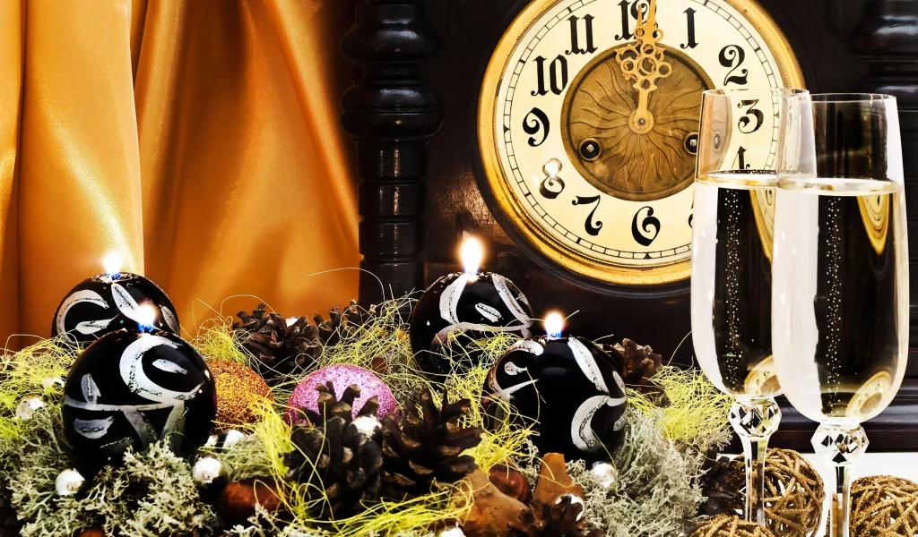 праздник, шампанское, часы, new year, Новый год, бокалы