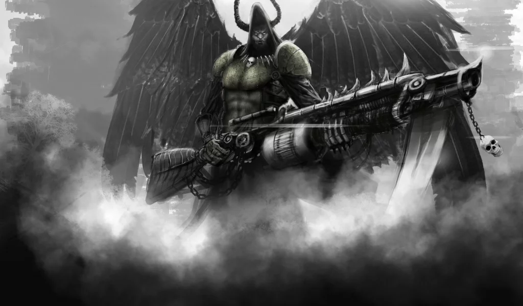 мужчина, angel of death, огнемет, крылья, оружие, Арт, капюшон