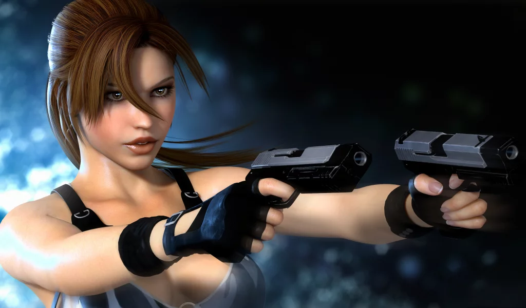 lara croft, девушка, оружие, блики, взгляд, Tomb raider