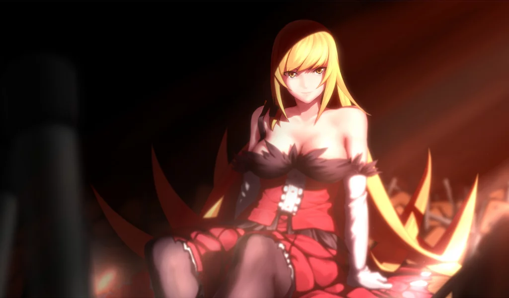 девушка, oshino shinobu, платье, кровать, nisemonogatari, Bakemonogatari