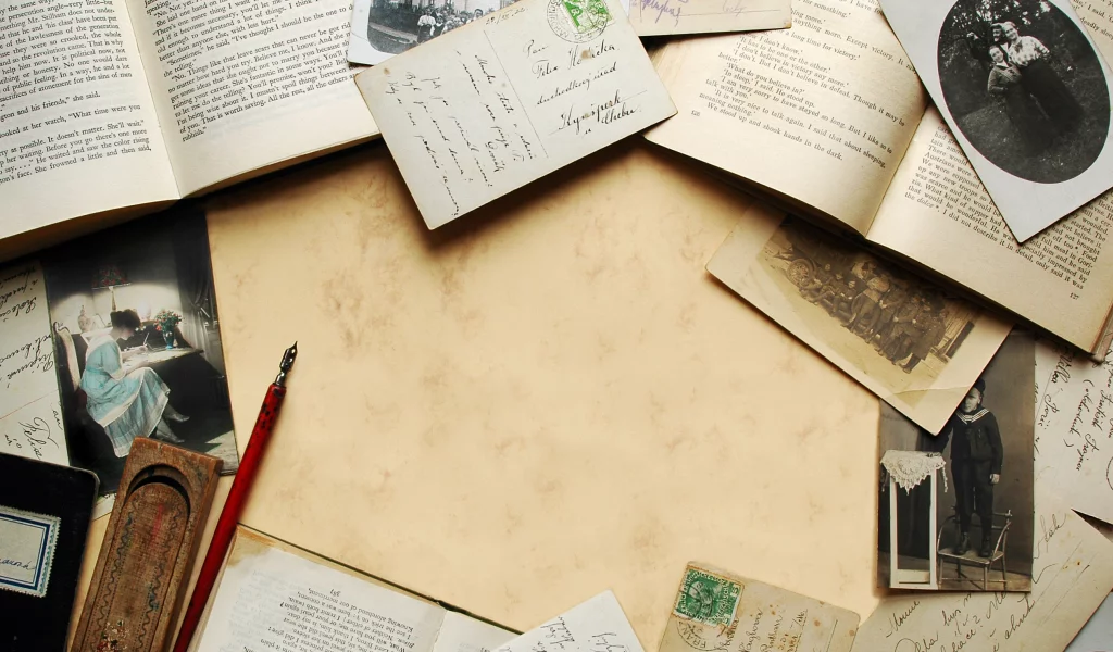 книга, Стол, старые фотографии, бумага, письма