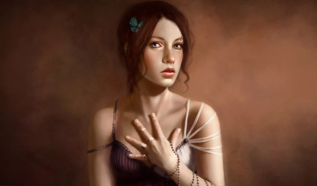 бусы, девушка, Арт, пирсинг, бабочка, sara biddle