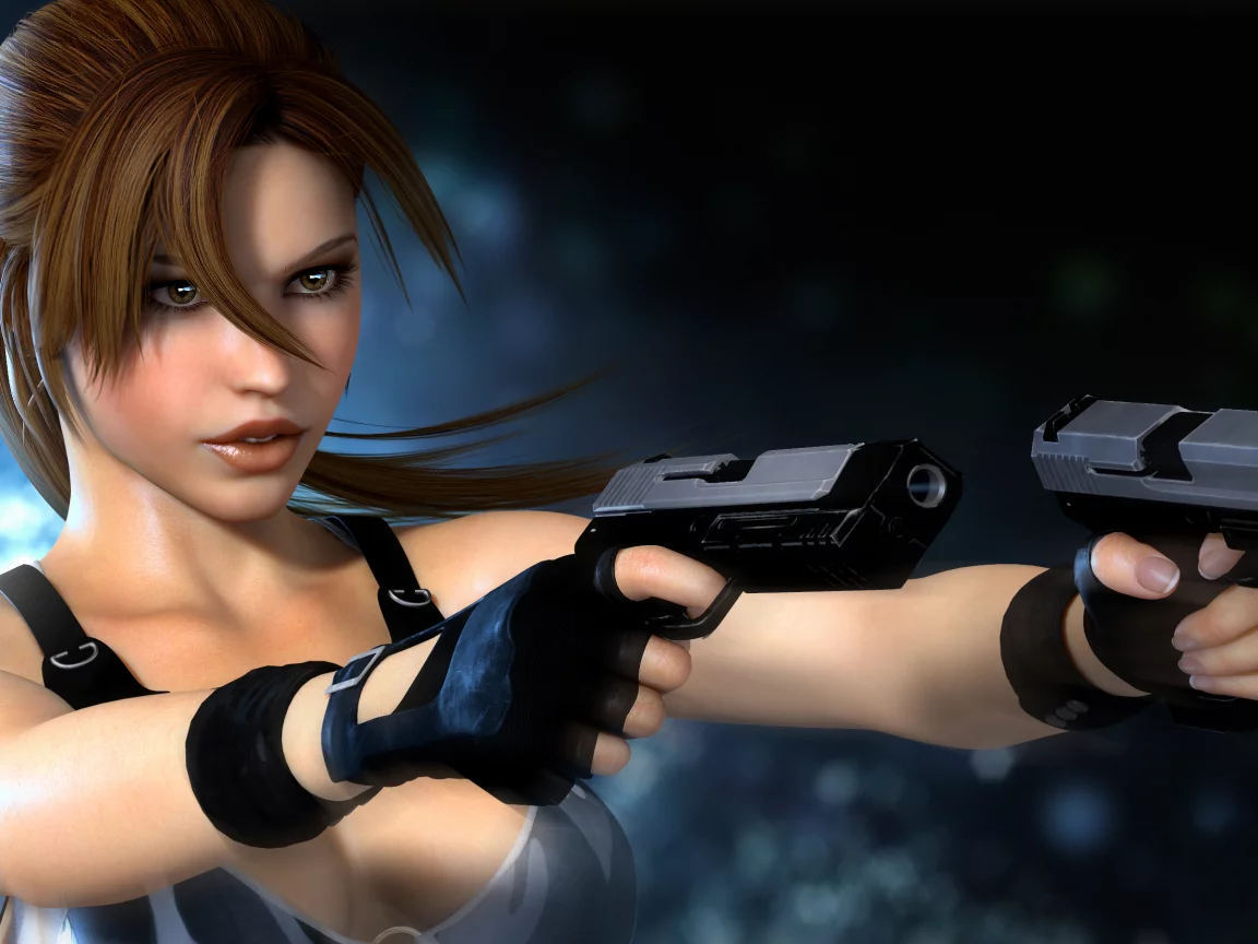 lara croft, девушка, оружие, блики, взгляд, Tomb raider