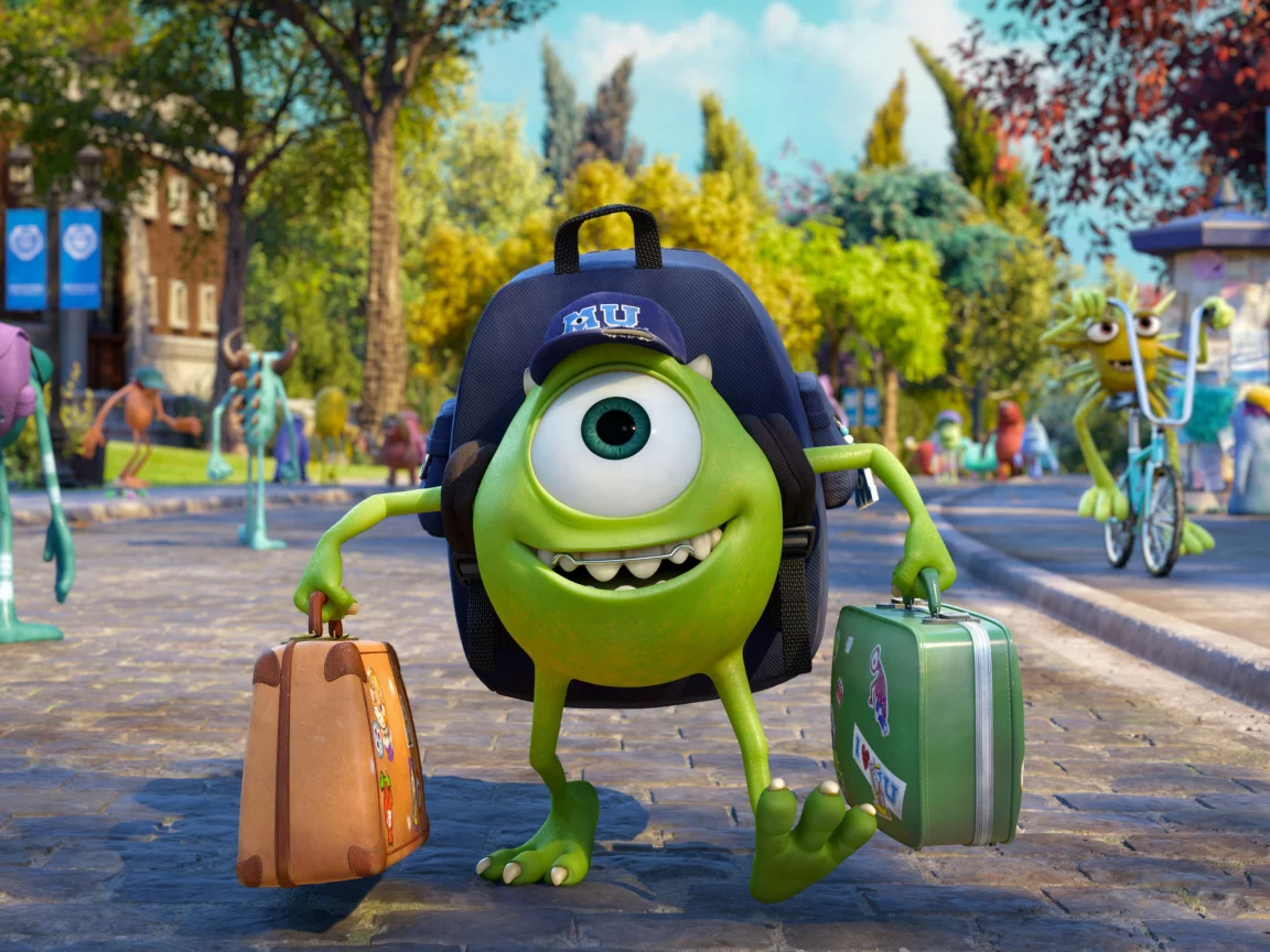 mike wazowski, чемодан, радость, кепка, Monsters university, pixar, disney