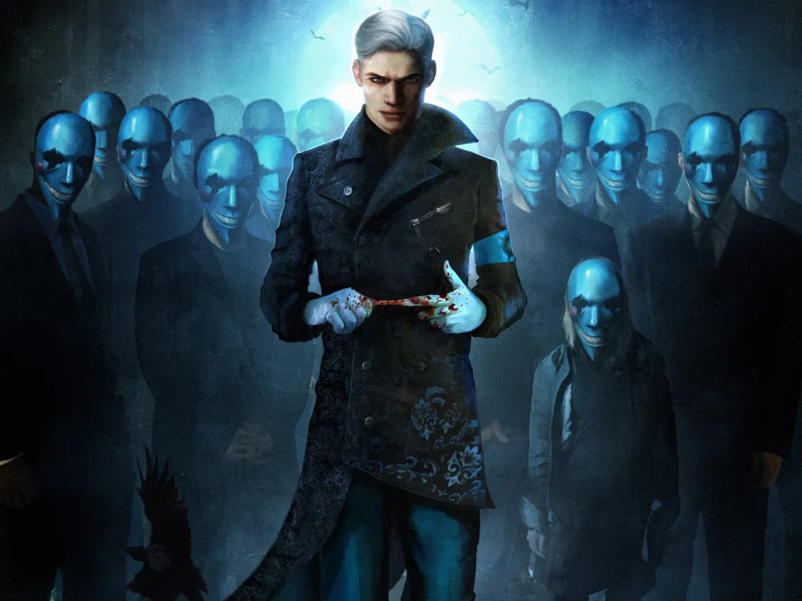 ворон, маски, верджил, кровь, vergil, Dmc, devil may cry 5, вергилий