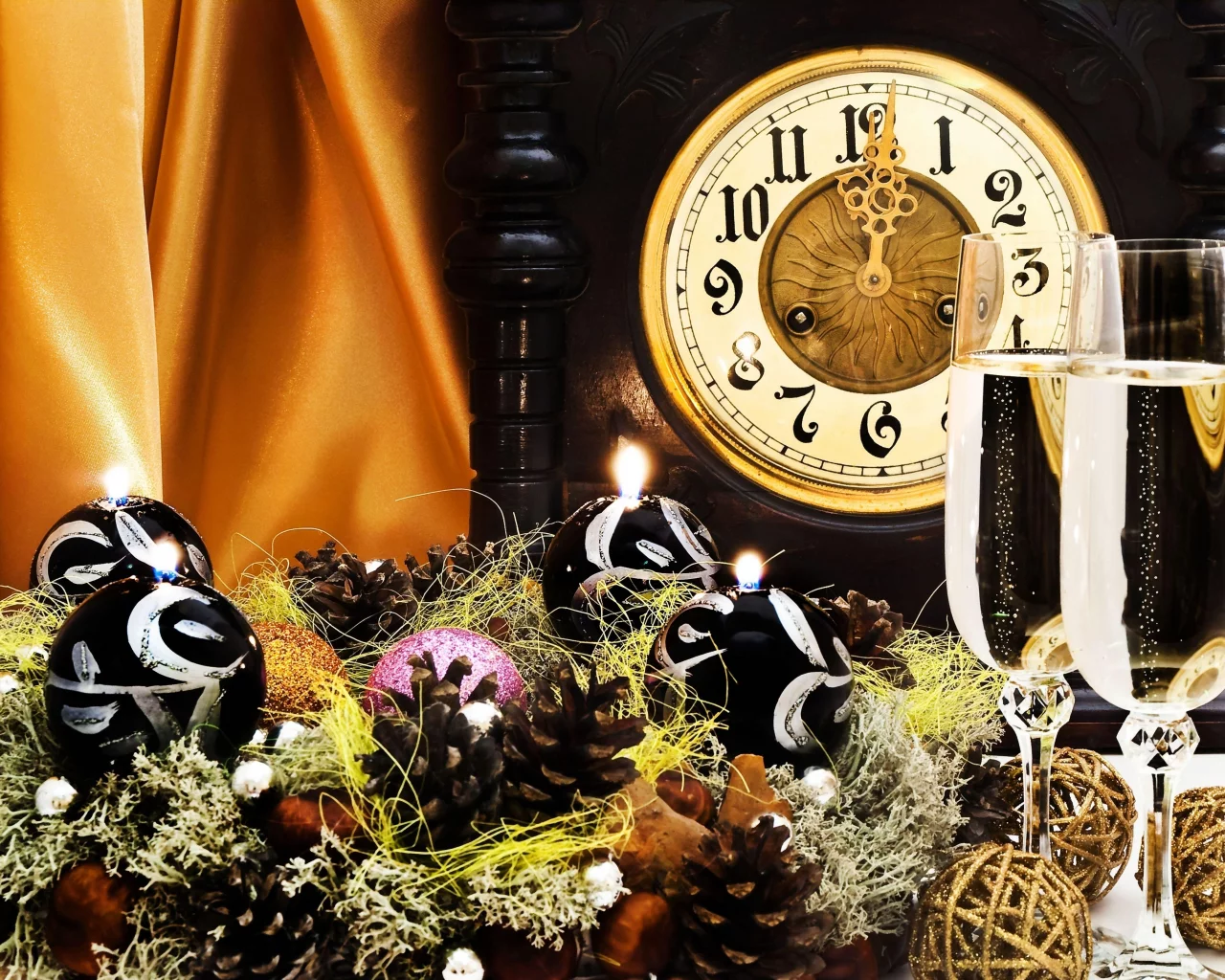 праздник, шампанское, часы, new year, Новый год, бокалы