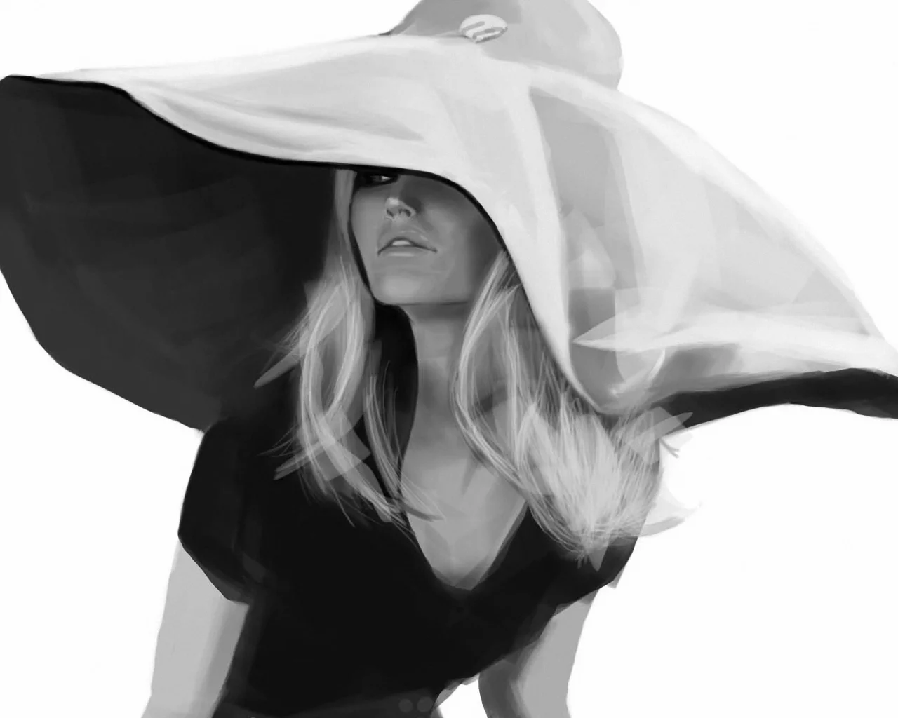 Brigitte bardot, девушка, шляпа, рисунок, монохромное