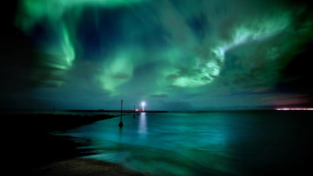 фонари, маяк, сияние, Aurora borealis