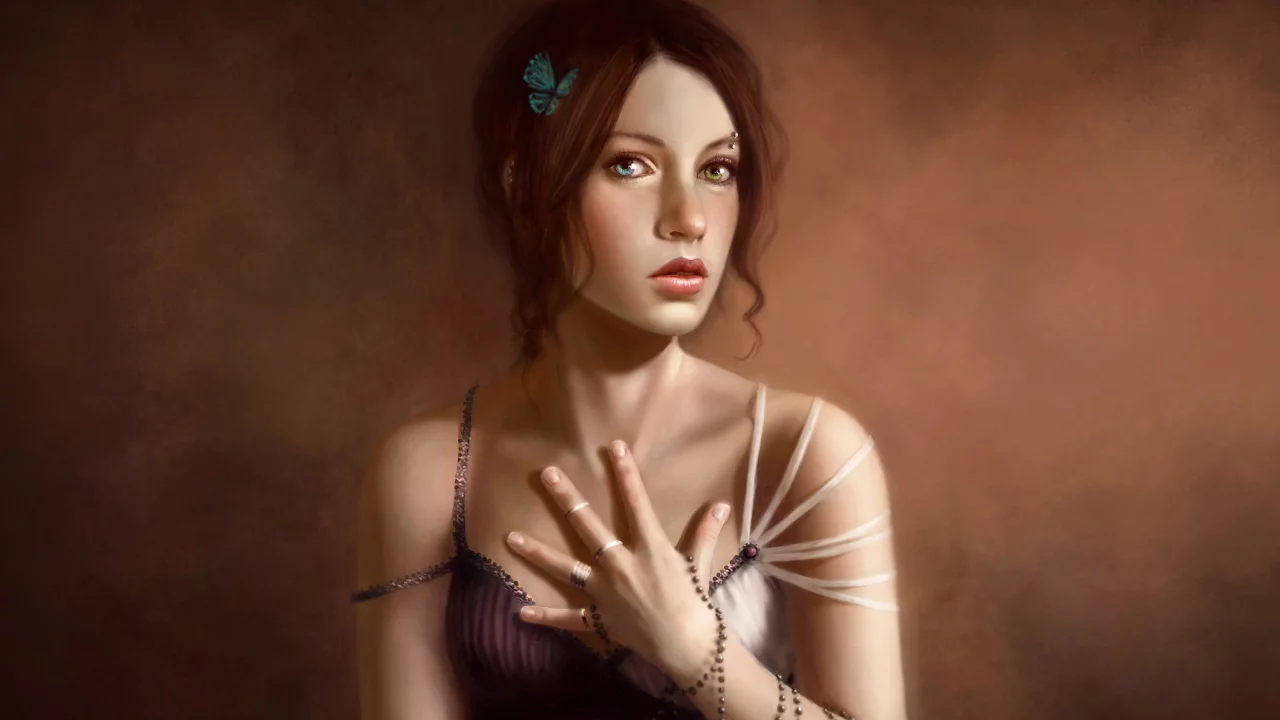 бусы, девушка, Арт, пирсинг, бабочка, sara biddle