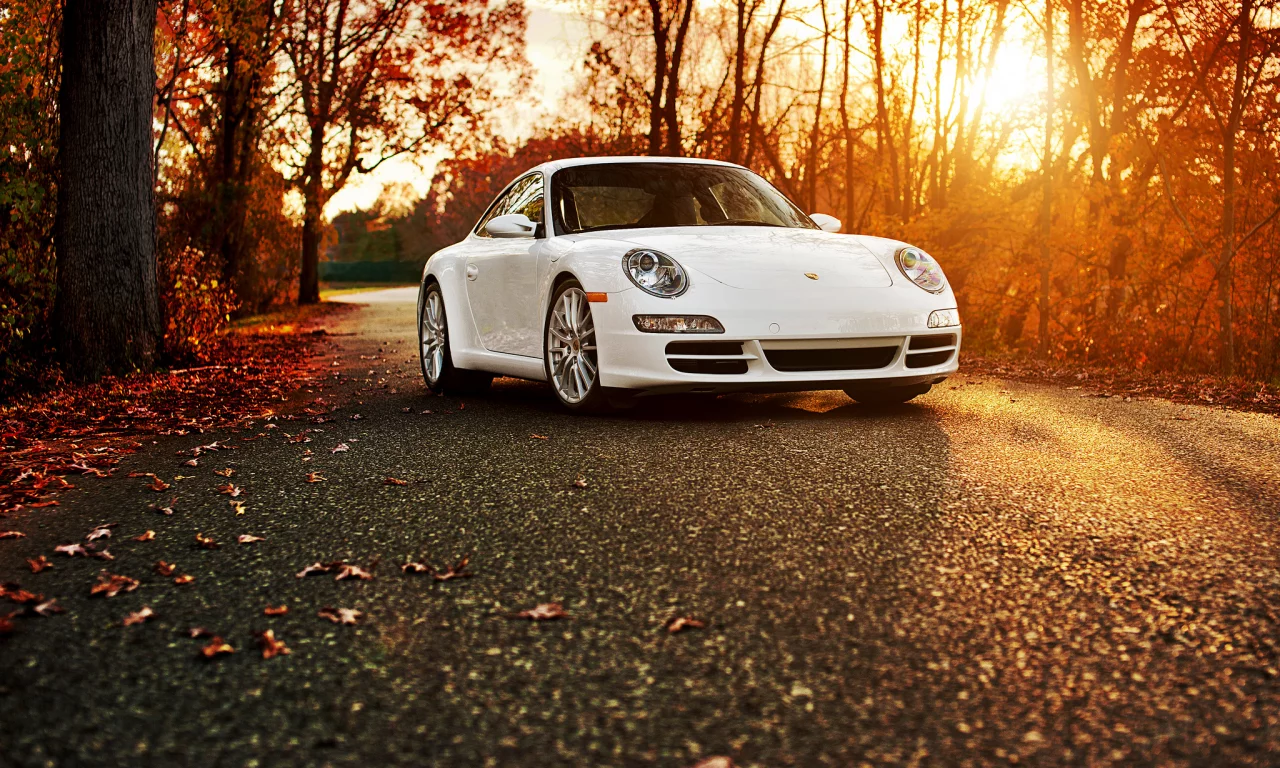 порше, осень, 911, Porsche 911 carrera s, белый