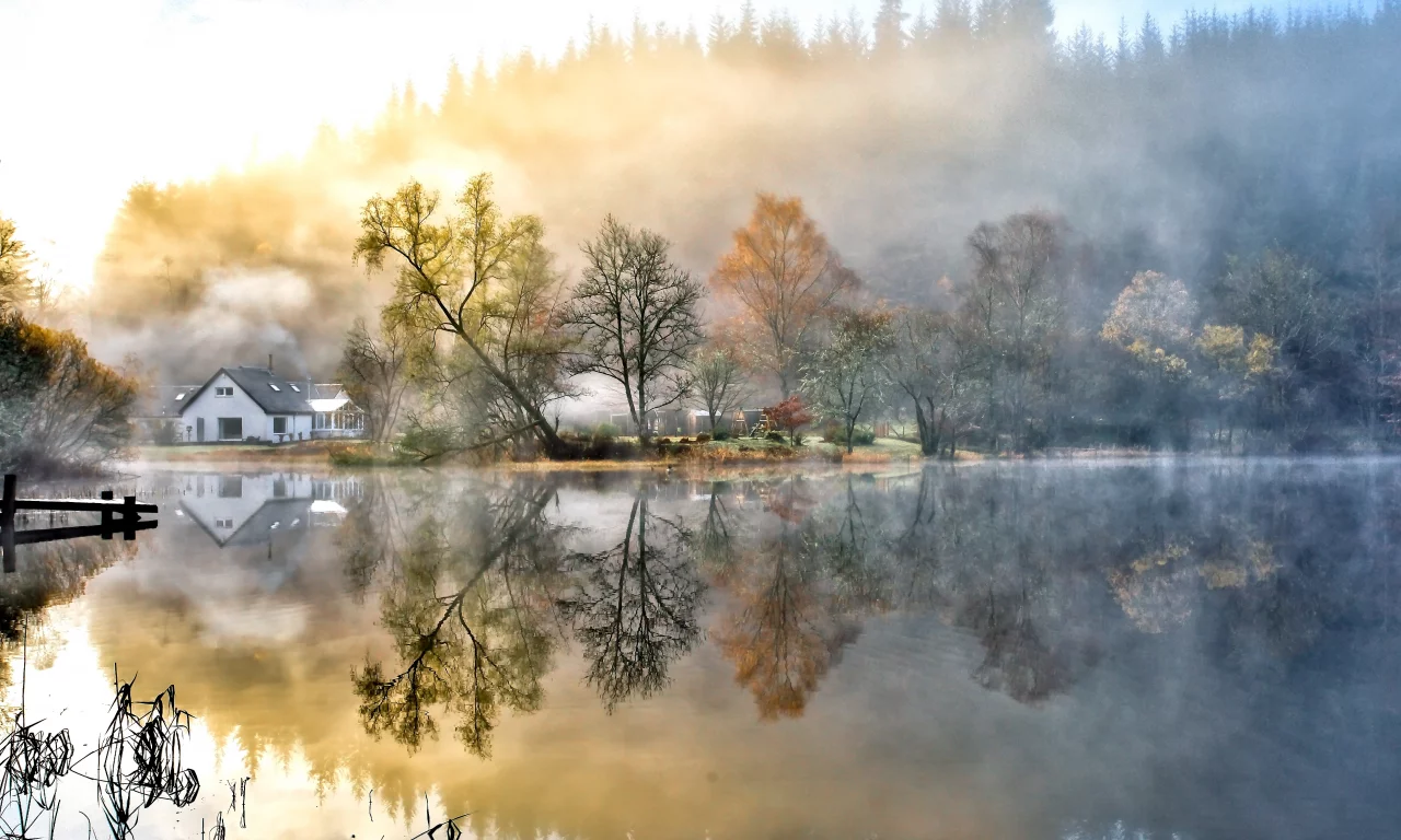 небо, облака, Природа, деревья, озеро, пейзаж, вода