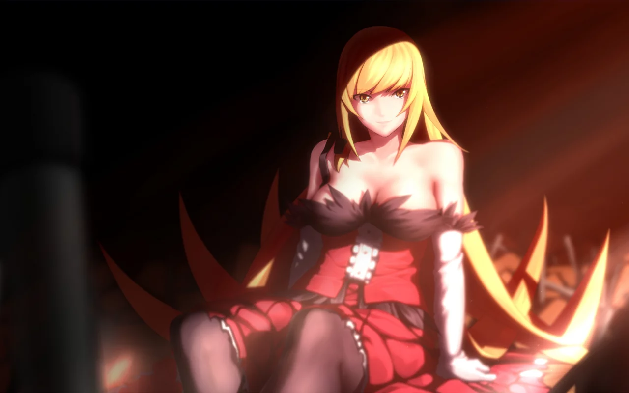 девушка, oshino shinobu, платье, кровать, nisemonogatari, Bakemonogatari