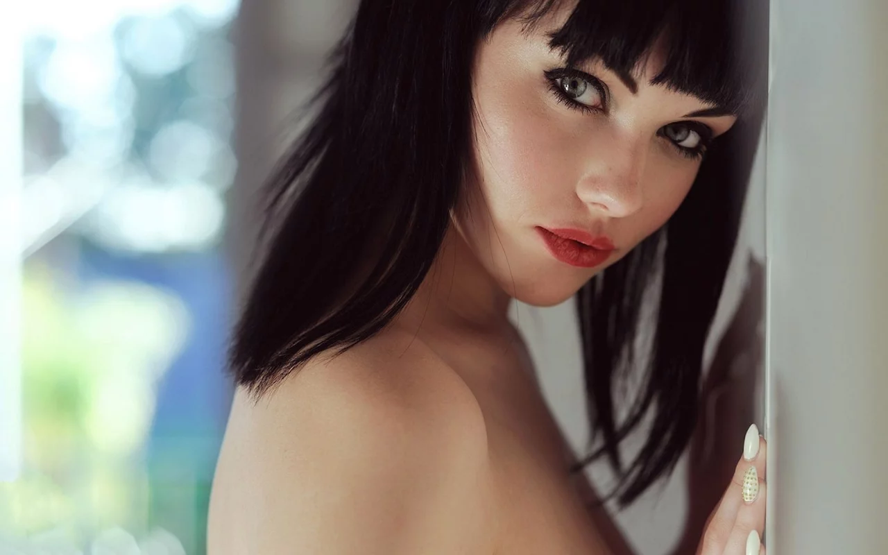 прическа, взгляд, губы, глаза, брюнетка, модель, Mellisa clarke