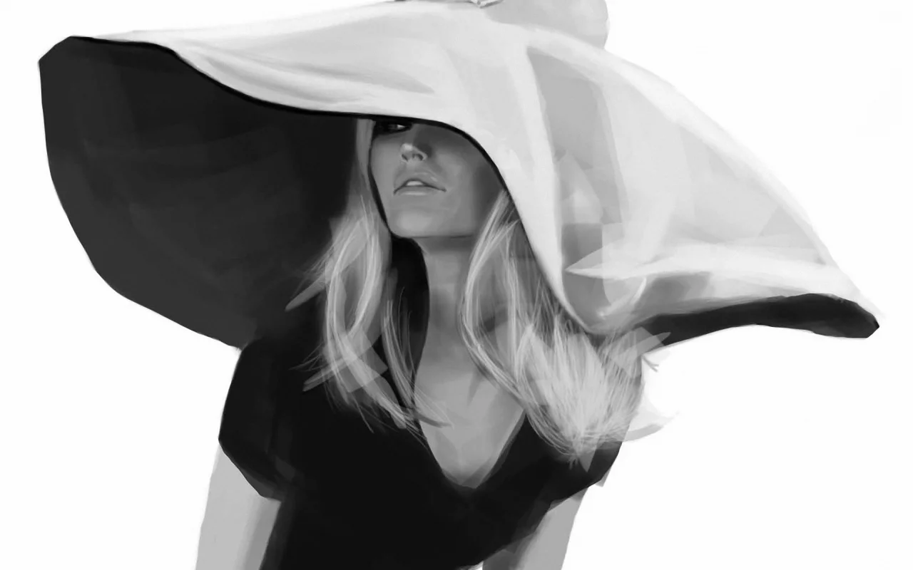 Brigitte bardot, девушка, шляпа, рисунок, монохромное
