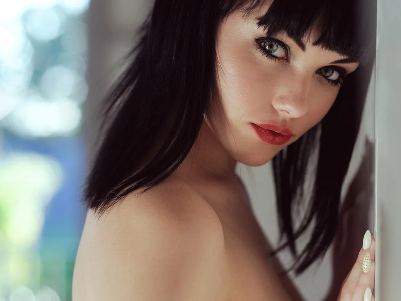 прическа, взгляд, губы, глаза, брюнетка, модель, Mellisa clarke
