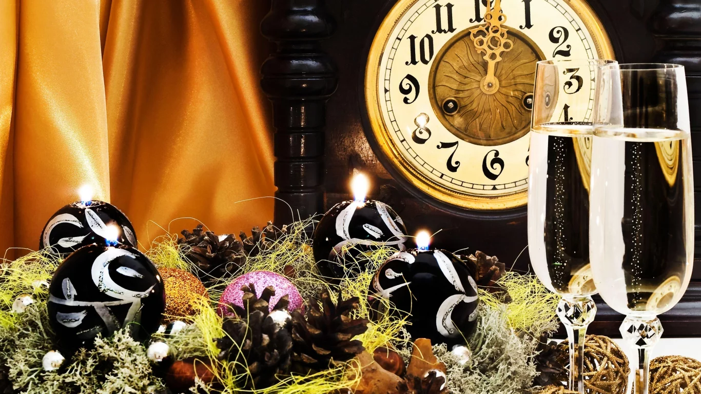 праздник, шампанское, часы, new year, Новый год, бокалы