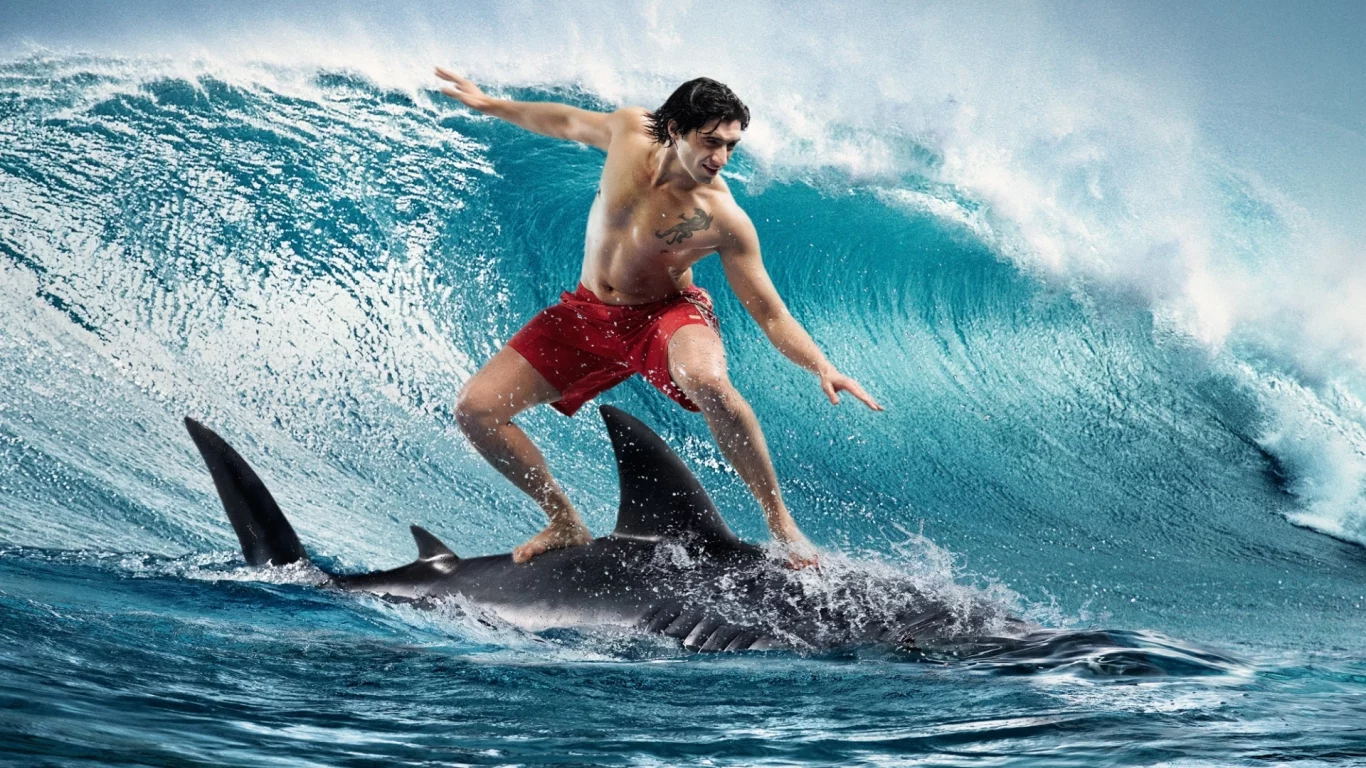 сёрфинг, Парень, surfing, акула, волна