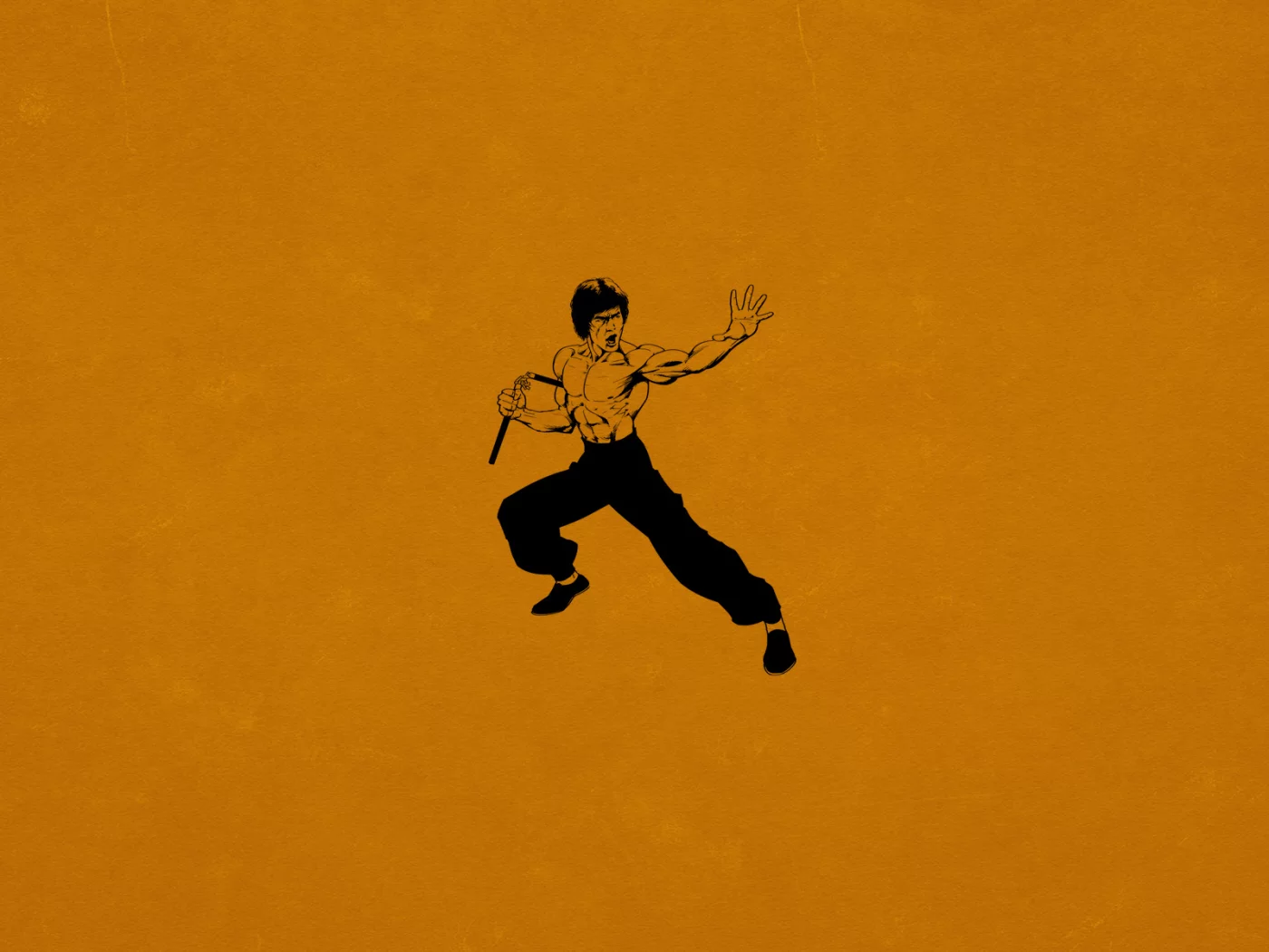 Брюс ли, нунчаки, кунг-фу, темно оранжевый, bruce lee