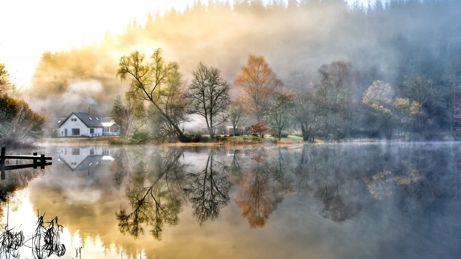 небо, облака, Природа, деревья, озеро, пейзаж, вода