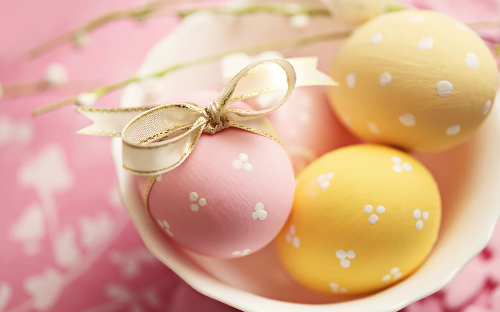 желтые, розовые, бант, пасха, яйца, Easter, пасхальные