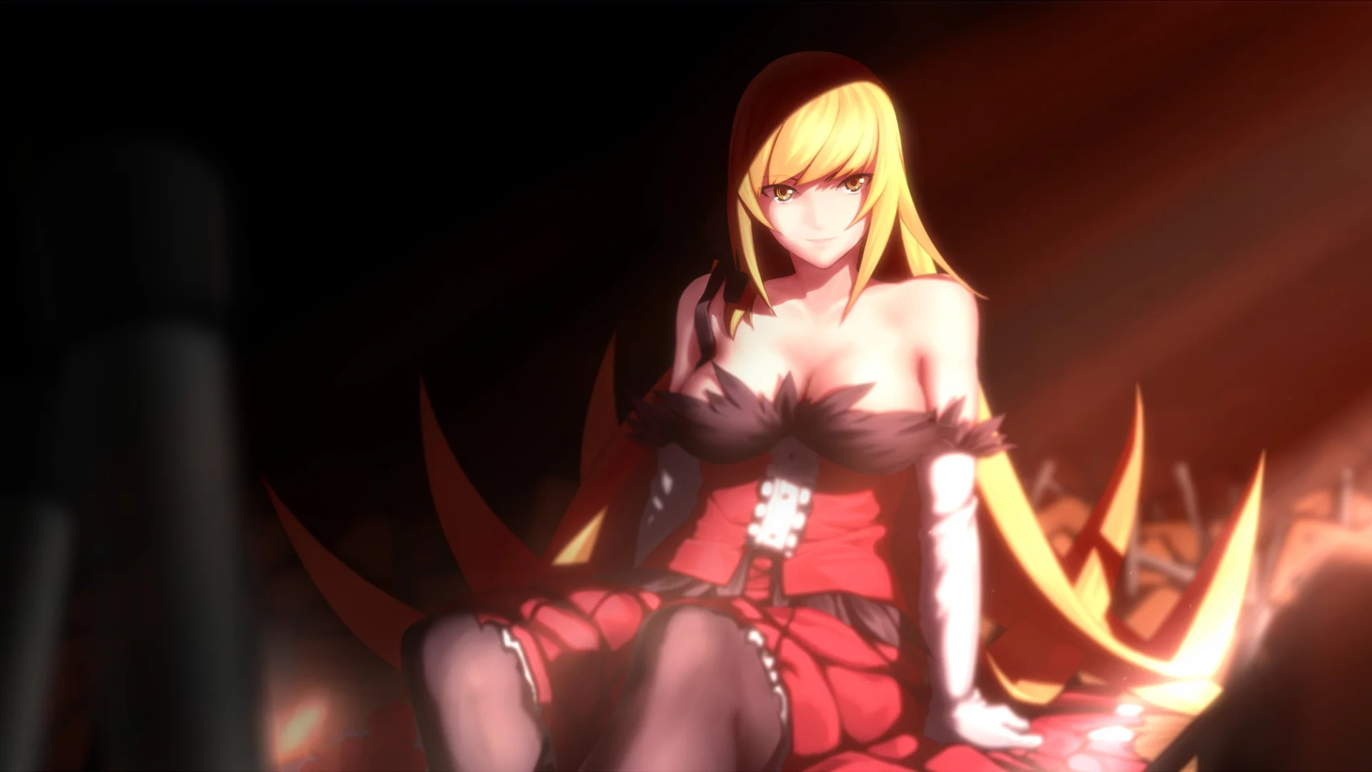 девушка, oshino shinobu, платье, кровать, nisemonogatari, Bakemonogatari