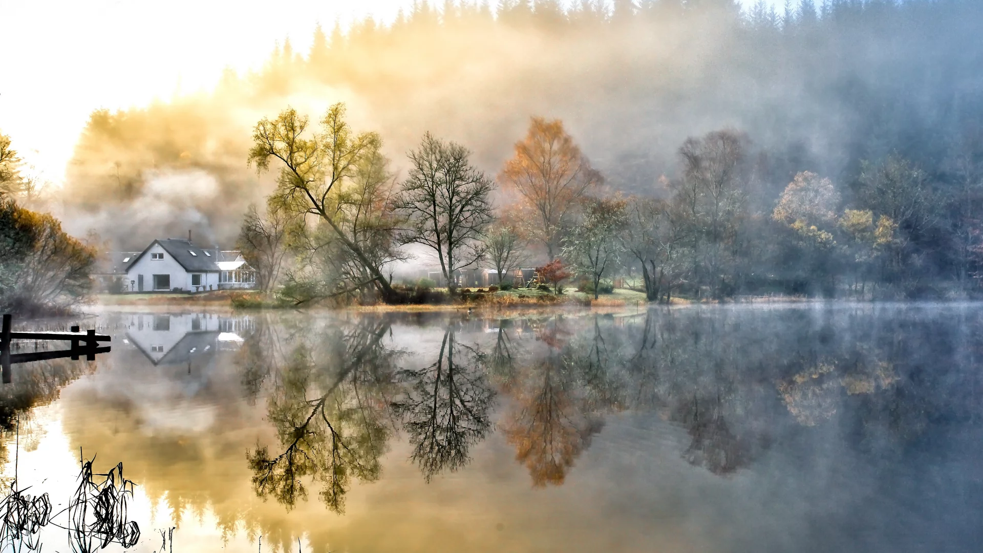 небо, облака, Природа, деревья, озеро, пейзаж, вода