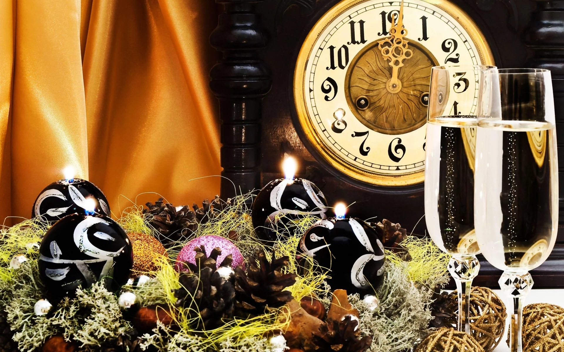 праздник, шампанское, часы, new year, Новый год, бокалы