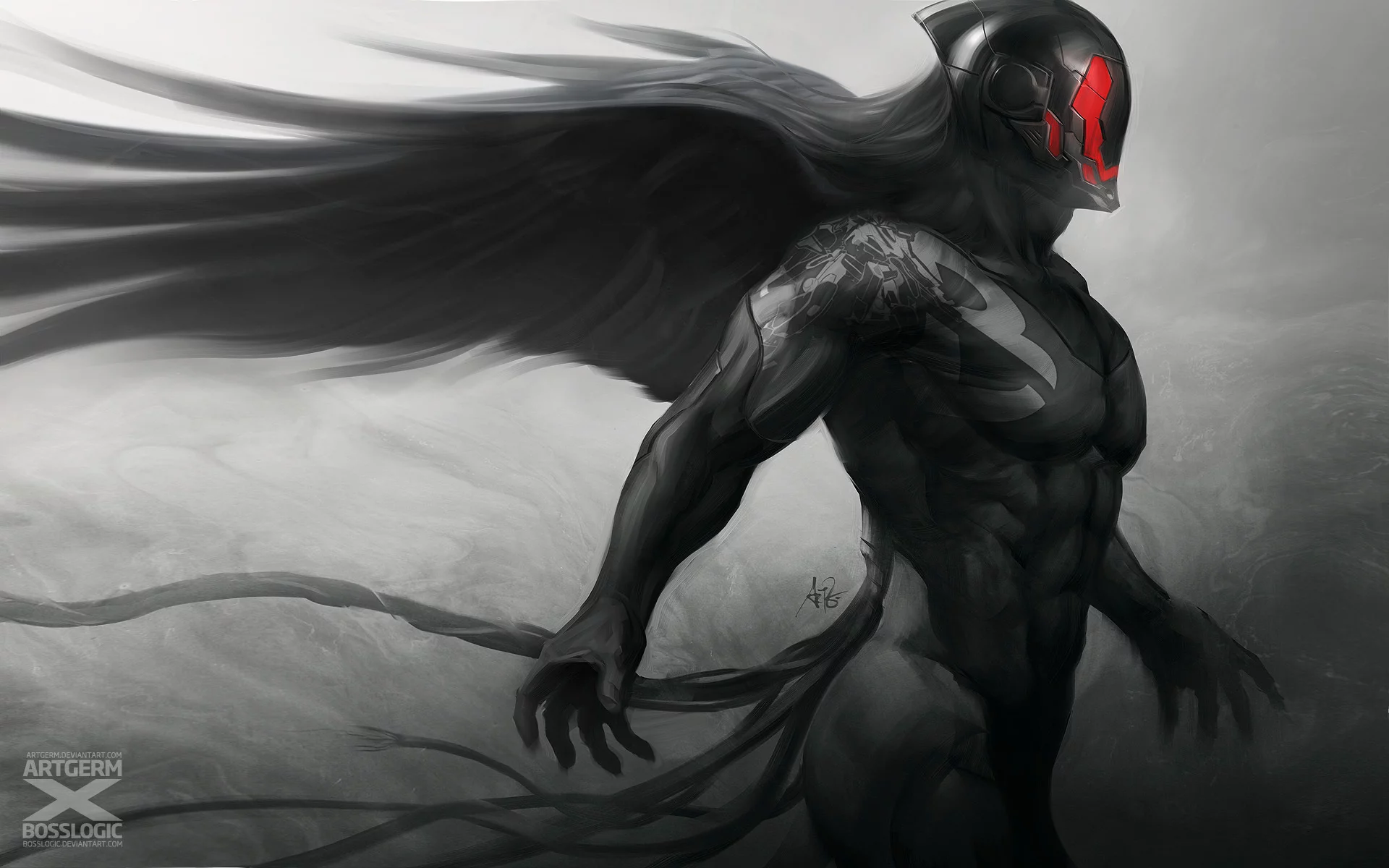 парень, artgerm, профиль, stanley lau, Арт, маска, крылья