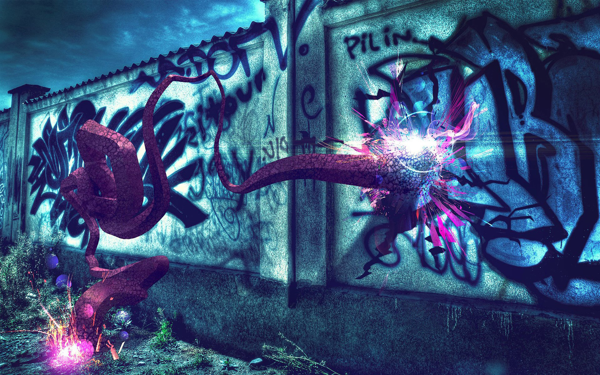 blue, colorful, purple, wall, Abstraction, graffiti, background, wallpaper